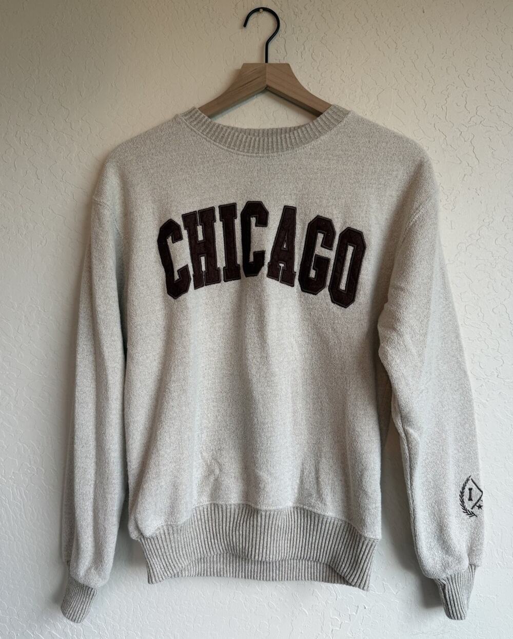 Chicago Sweatshirt NEW YORK POPULAR Beige Small Pullover Crew Long Sleeve #0173